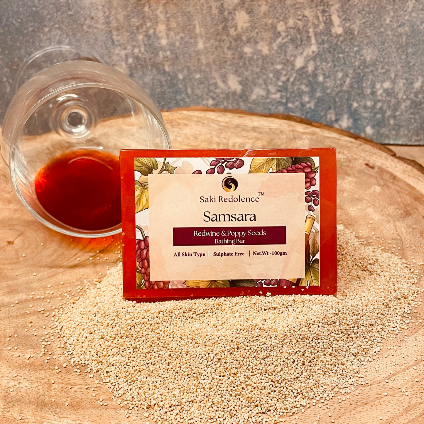 Samsara Redwine & Poppy Seeds Soap – Antioxidant-Rich Soap with Red wine & Exfoliating Poppy Seeds(100gm)