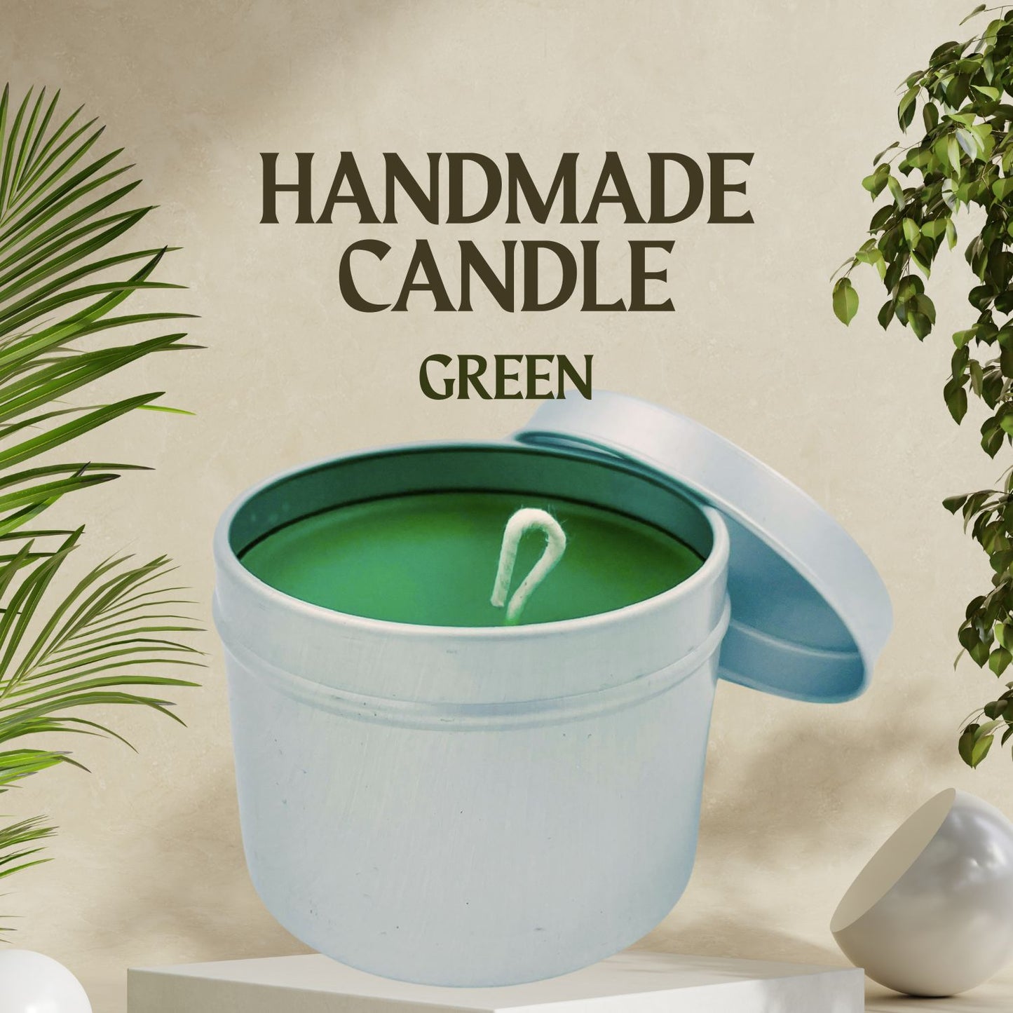 Handmade Green Tin Candle with Lid – Scented Candle for a Cozy Christmas