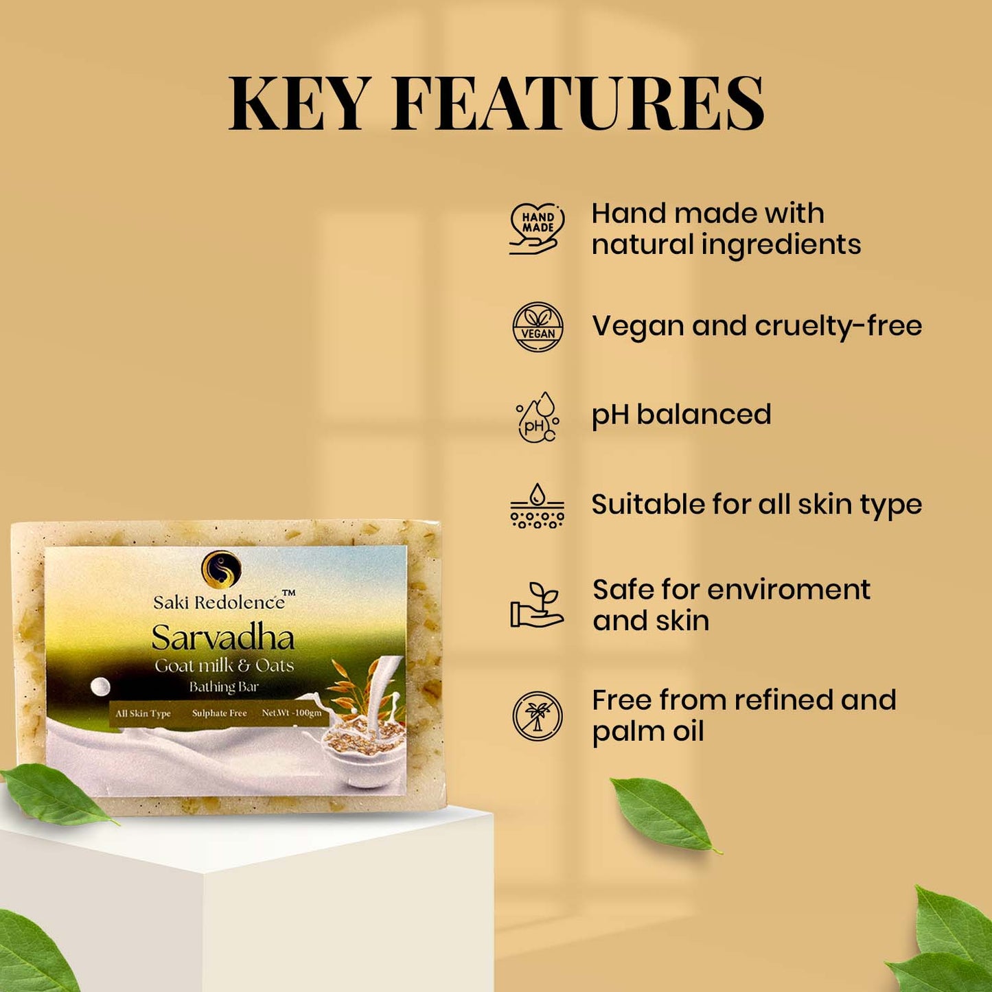 Sarvadha Goat Milk & Oats Soap – Gentle Exfoliating Soap with Goat Milk & Oats (100gm)