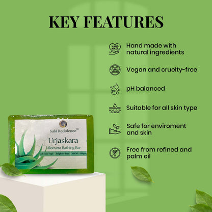 Urjaskara Aloe Vera Bathing Bar – Soothing Aloe Vera Soap for Skin Hydration (100gm)