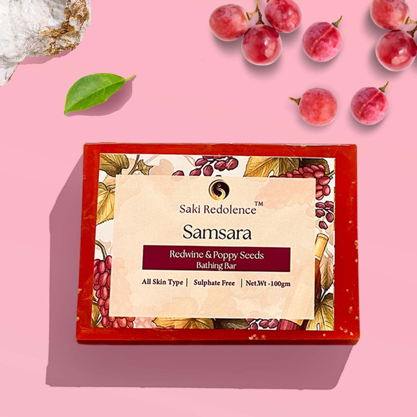 Samsara Redwine & Poppy Seeds Soap – Antioxidant-Rich Soap with Red wine & Exfoliating Poppy Seeds(100gm)