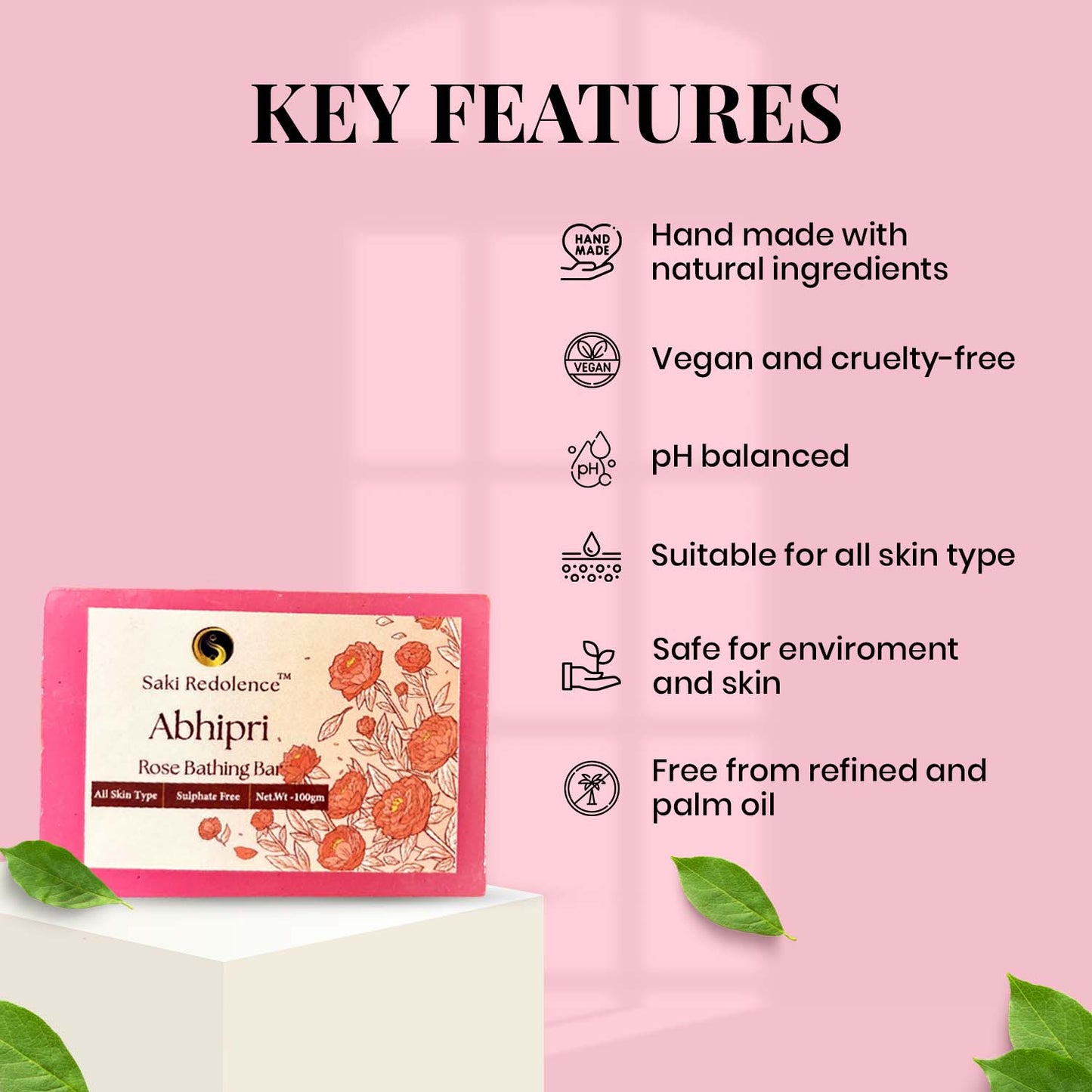 Abhipri Rose Soap – Luxurious Rose-Infused Handmade Soap for Skin Nourishment (100gm)